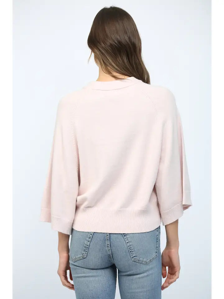Blush Pink Wide Sleeve Crew Sweater
