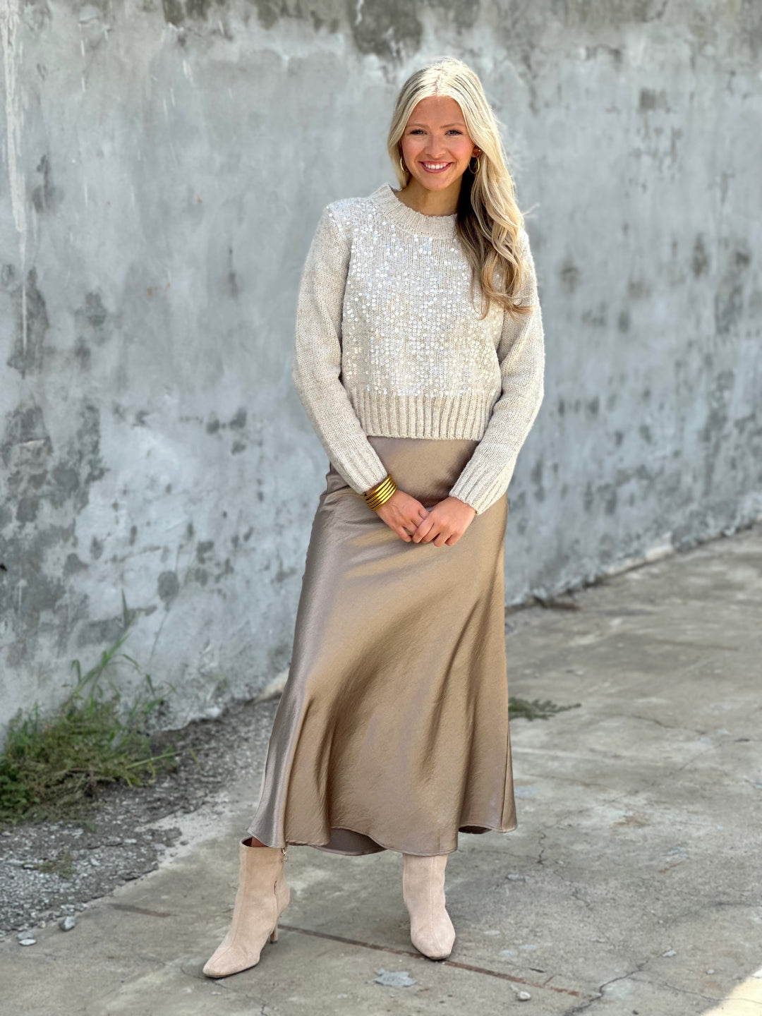 Glacier Gray Sequined Long Sleeve Sweater