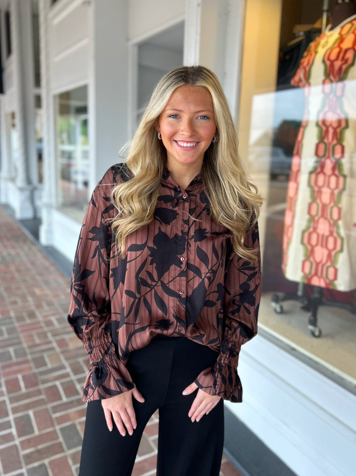 Never Hold Back Brown Floral Top