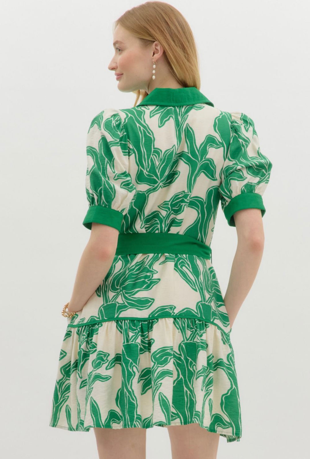 A Spring Walk Green Floral Printed Dress