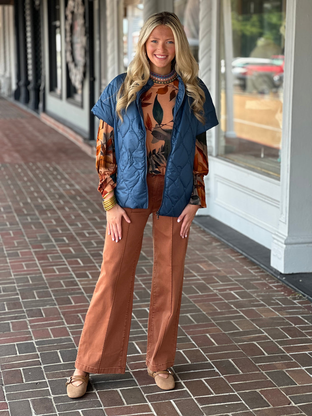French Dressing Mock Neck Trimmed Top in Brown