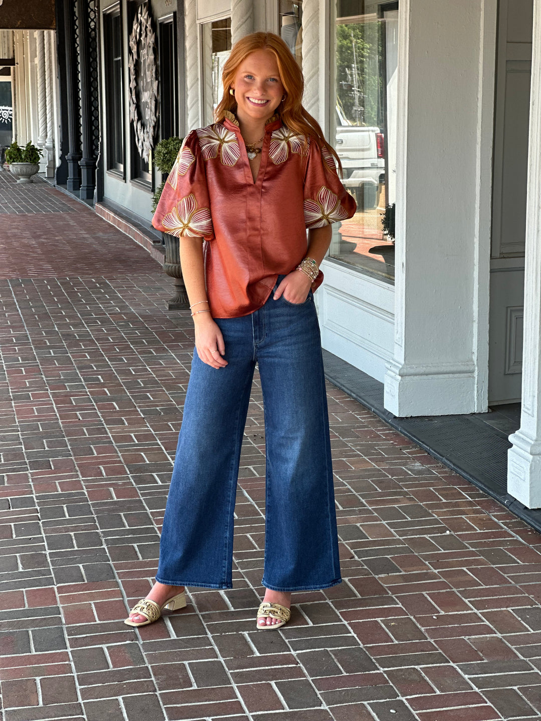 All Set Floral Top in Rust