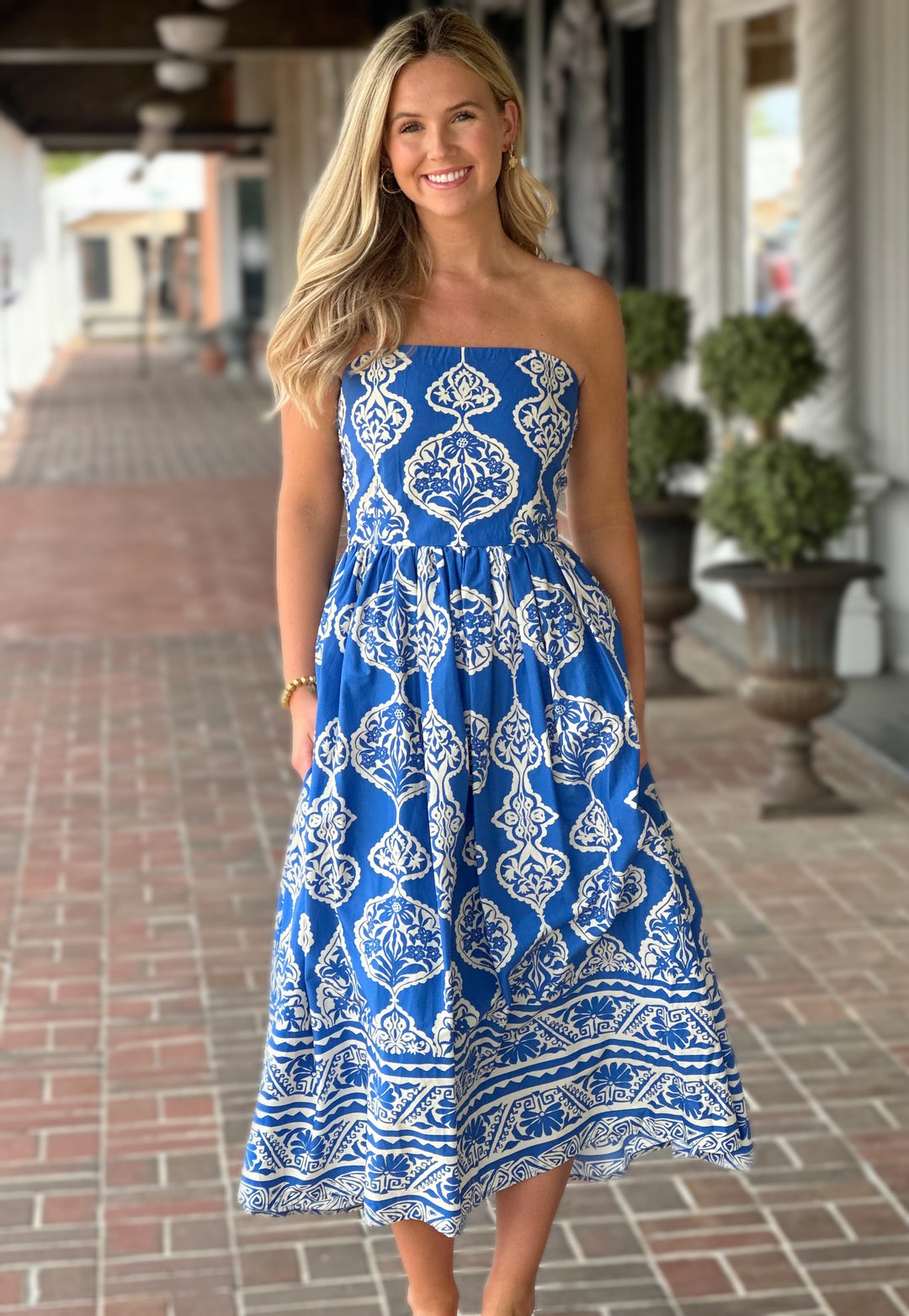 Royal Strapless Midi Dress
