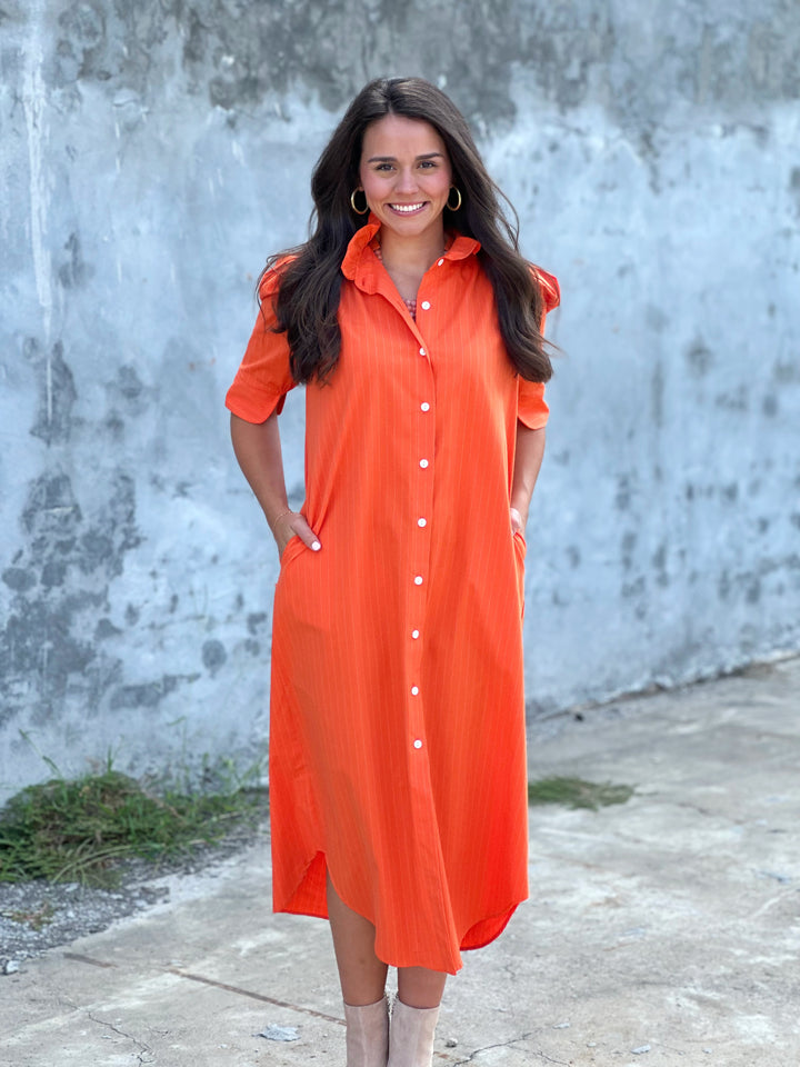 Nina Orange Stripe Shirt Dress