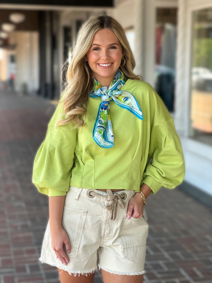 Long Bubble Sleeve Top in Chartreuse Green