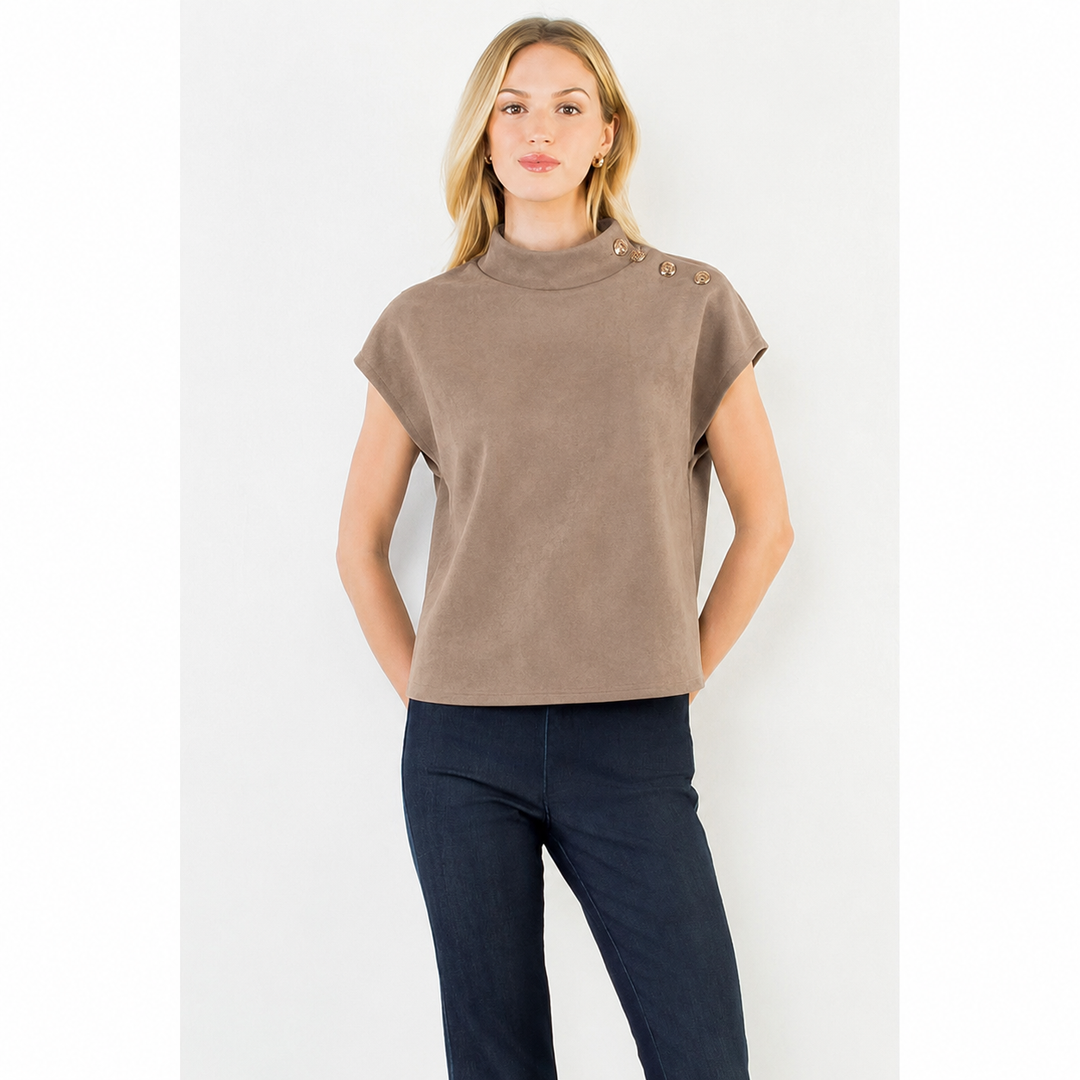 Suede Gold Detail Top in Taupe
