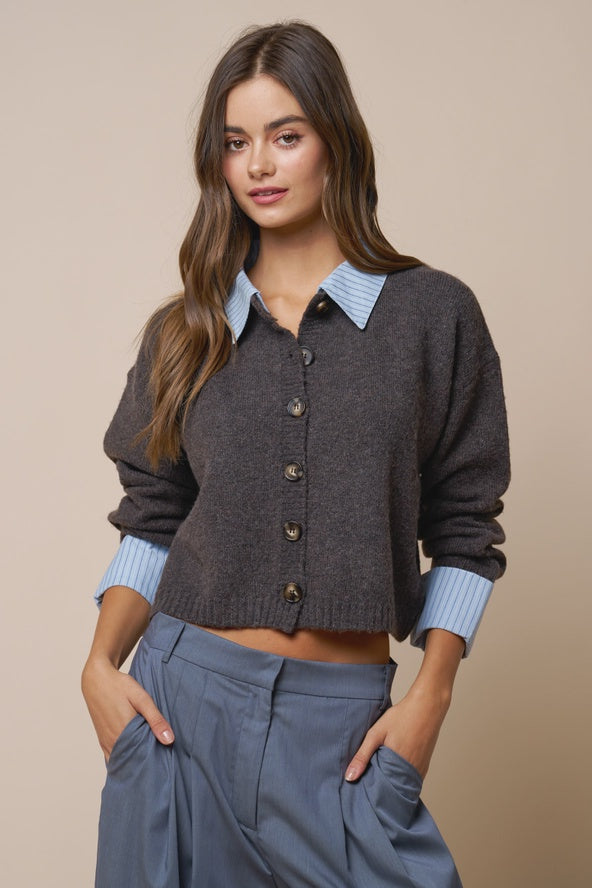 On Time Brown Button Down Sweater