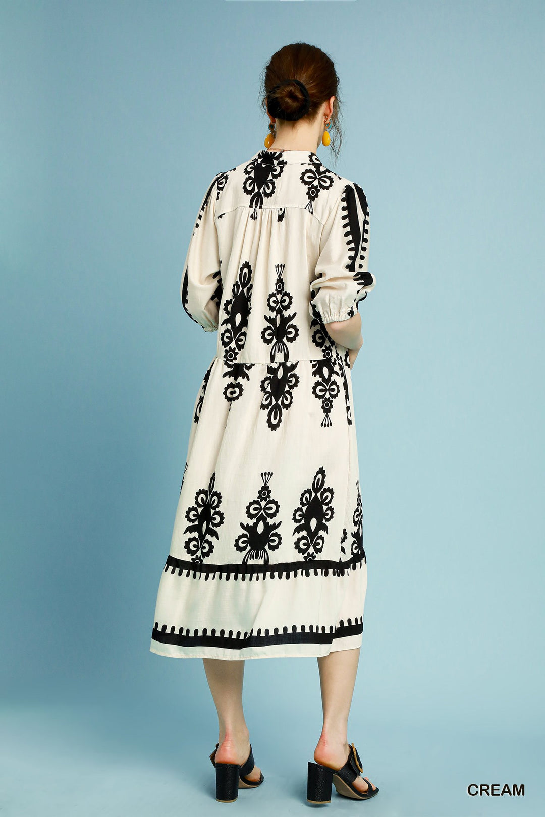Cream Desert Bloom Embroidered Midi Dress