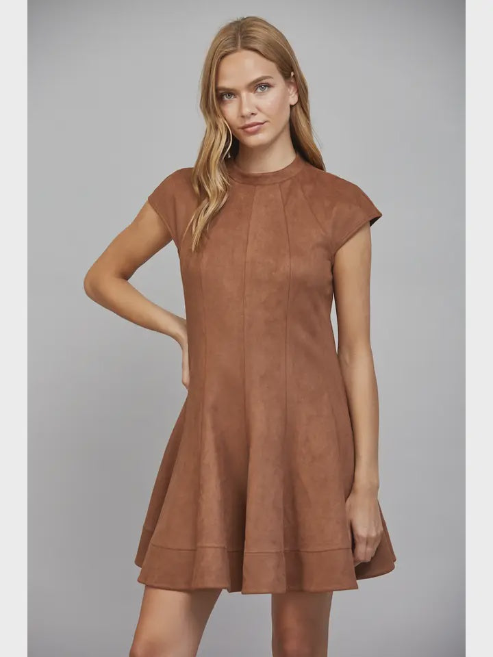 From Here On High Neck Mini Dress in Brown