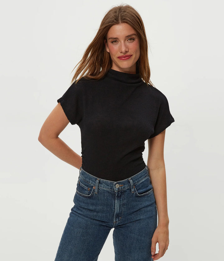 Michael Stars Lara Ribbed Mock Neck Top in Black