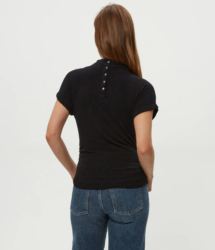 Michael Stars Lara Ribbed Mock Neck Top in Black