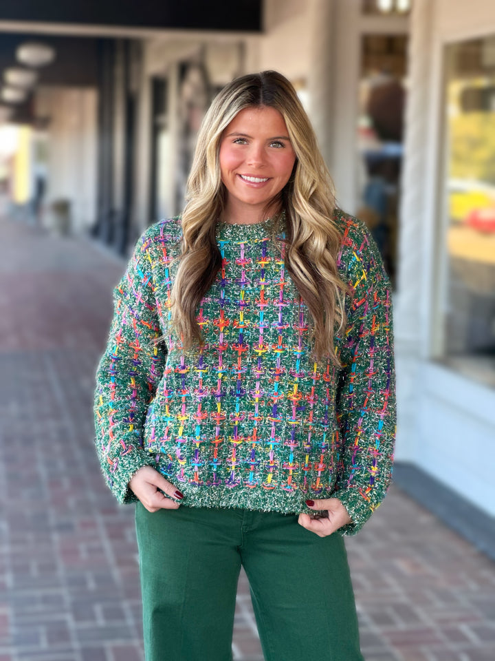 Better Than The Rest Tweed Sweater in Green