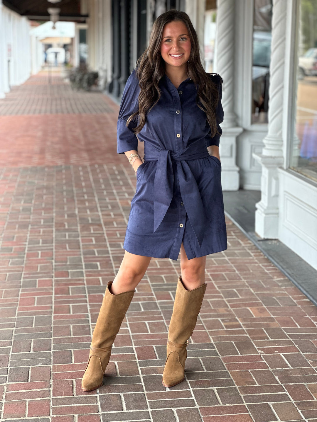 Gretchen Scott Swagger Dress in Ultra Suede Navy