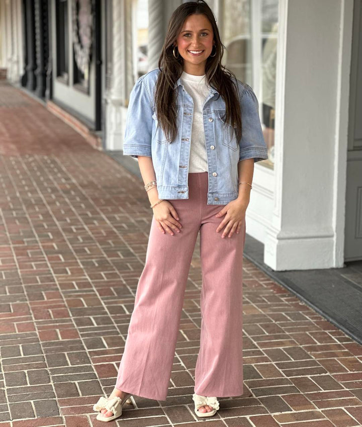 Lysse Erin Hi Waist Wide Leg Denim Pant (28" Inseam) in  Antique Wash Mauve