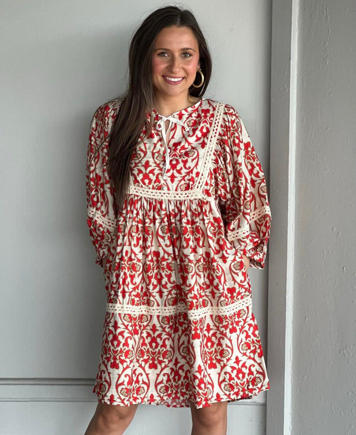 Slowing Down Printed Red Dress