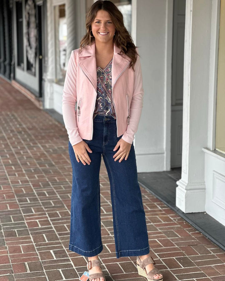 Charlie B Vintage Faux Leather Petal Pink Moto Jacket
