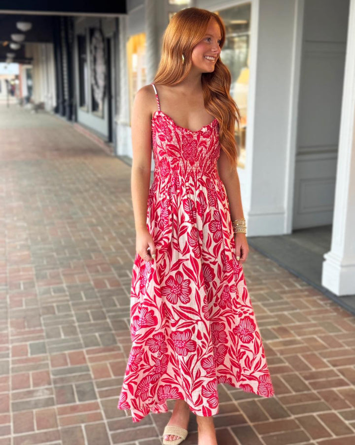 Free People Sweet Nothings Midi Dress in Gardenia Red Combo