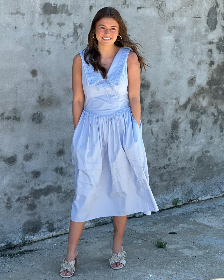 Sailor Collar Blue Midi Dress