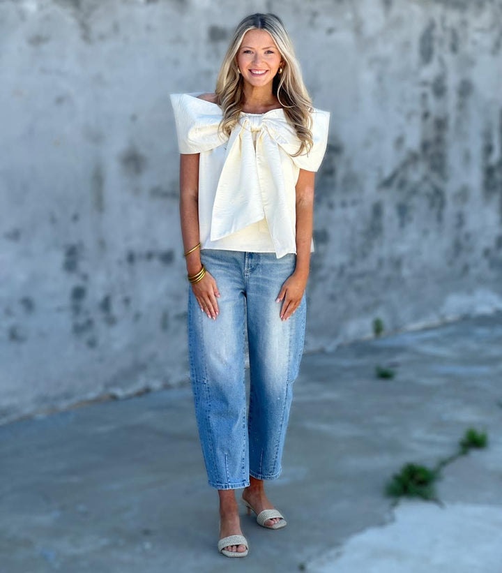 Big Bow Off The Shoulder Ivory Top