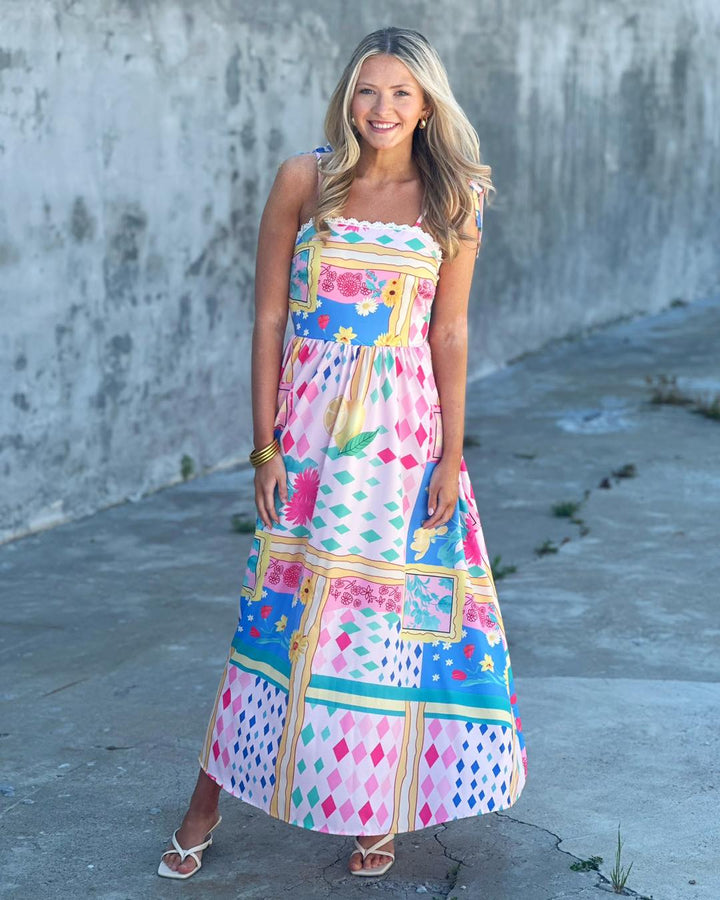 Waves Of Paradise Printed Pink Maxi Dress