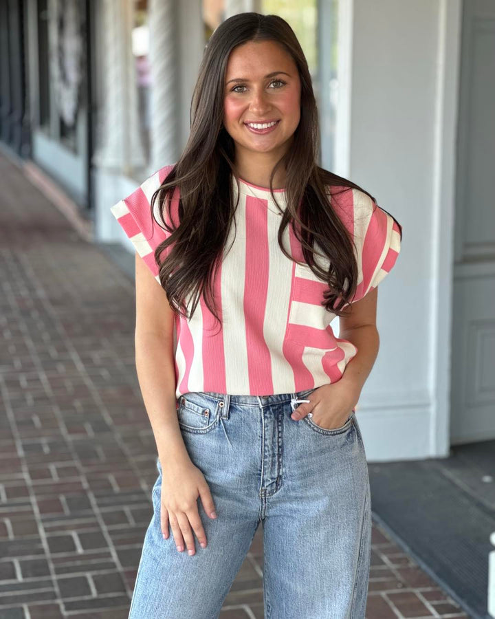 Pink Stripe Pocket Top