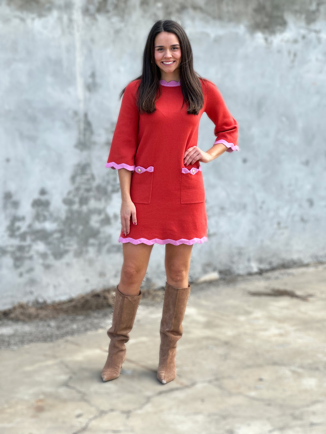 Coral Mini Sweater Dress