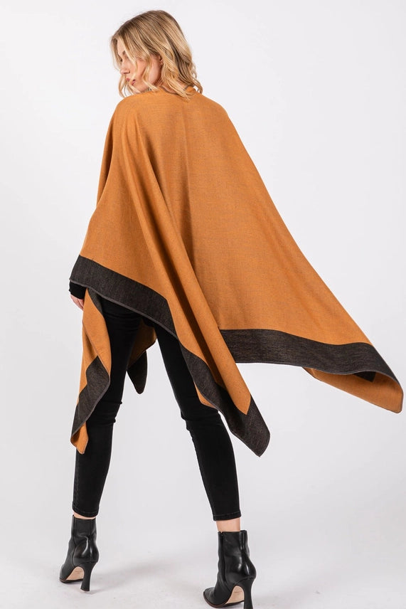 Two Tone Pull Through Ruana Shawl in Taupe