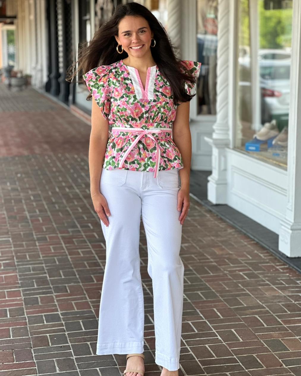 Floral Print Flutter Top in Pink