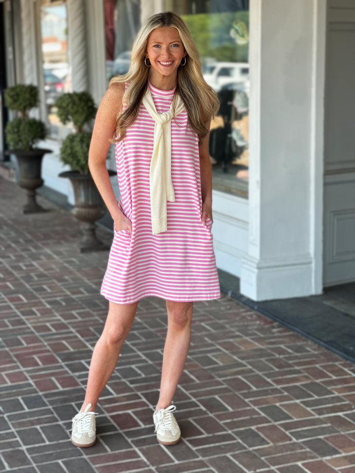 Pink Striped Sleeveless Mini Dress