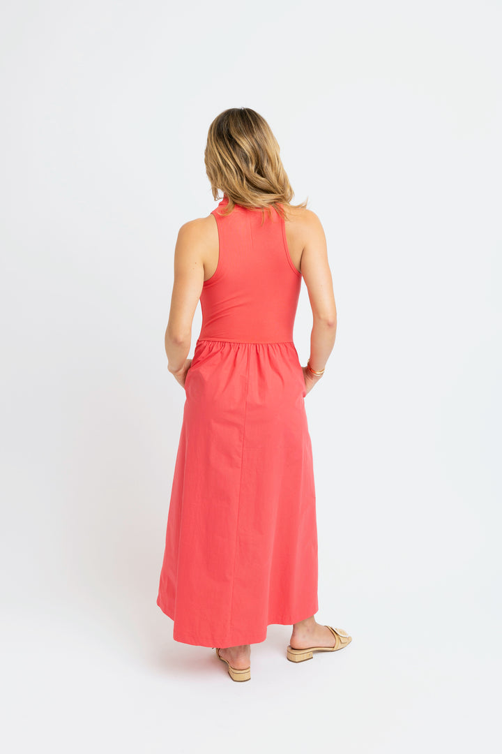 Coral Solid Mock Maxi Dress