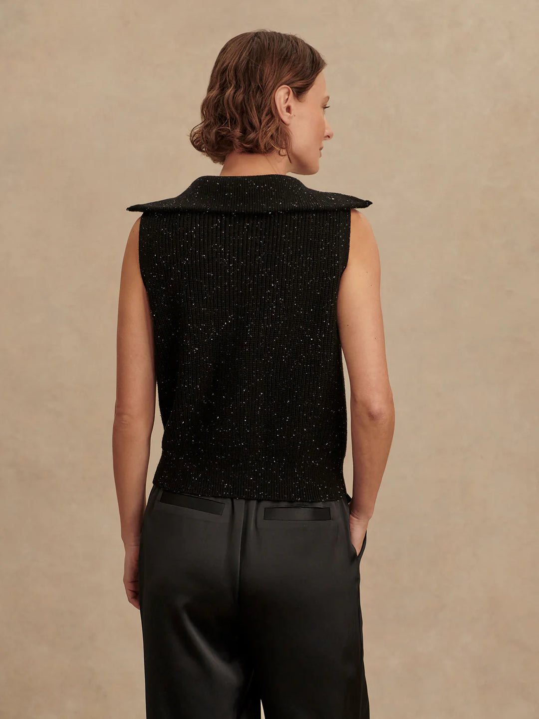 Varley Hally Half-Zip Rib Vest in Black Fleck