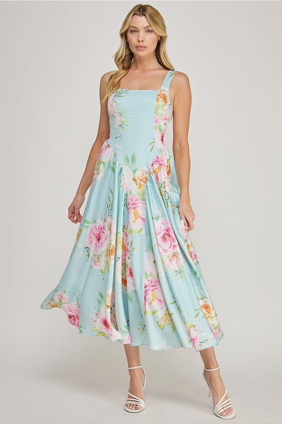 Pastel Garden Open-Back Midi Dress