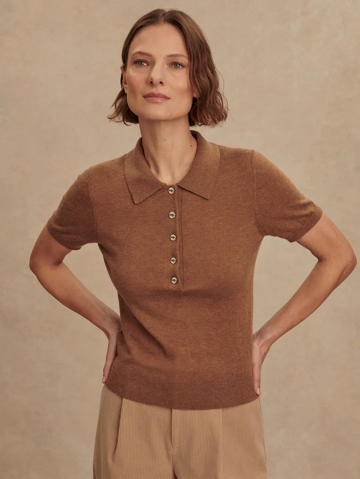 Varley Toni Fine Knit Polo in Deep Sand
