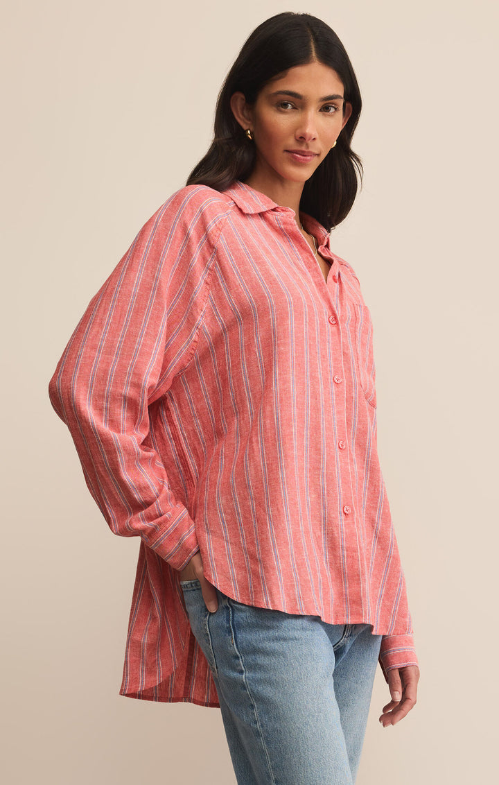 Z Supply Perfect Linen Stripe Top in Persimmon