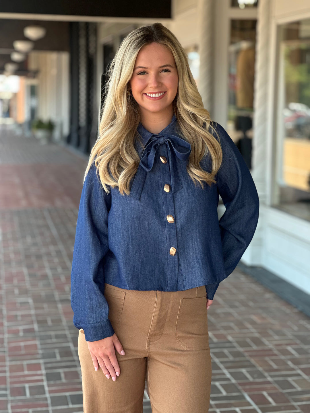 Current Mood Long Sleeve Denim Top
