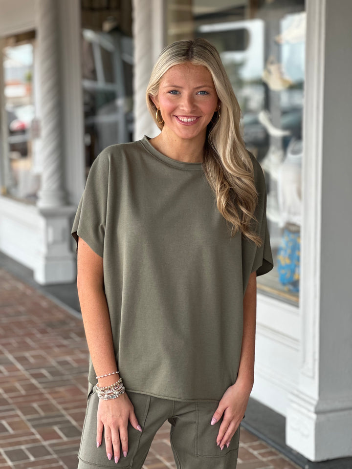 Dylan Cali Fleece Tee in Olive