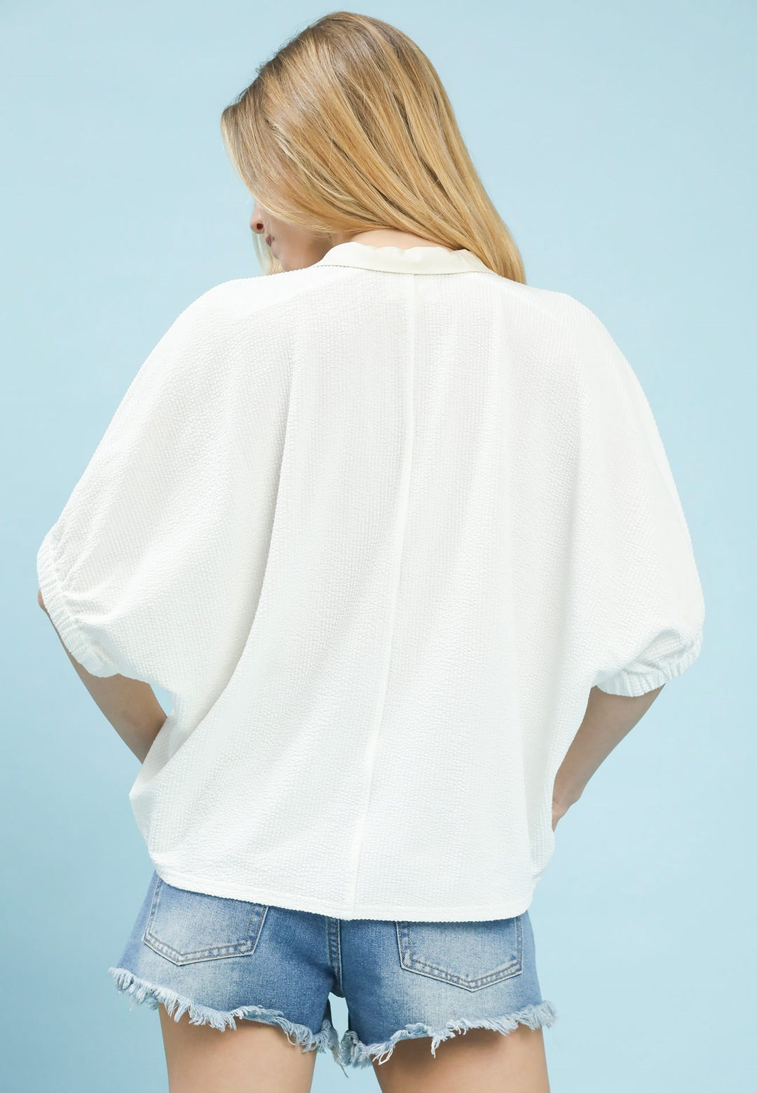Ecru Contrast Collar V-Neck Top