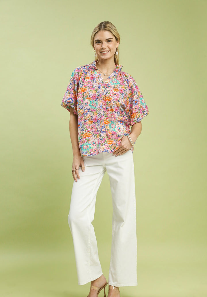 Pink Floral Short Sleeve Top