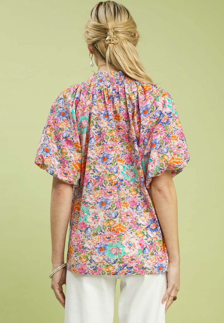 Pink Floral Short Sleeve Top