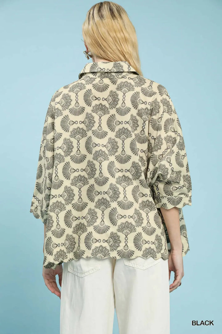 Black Printed Button Down Top