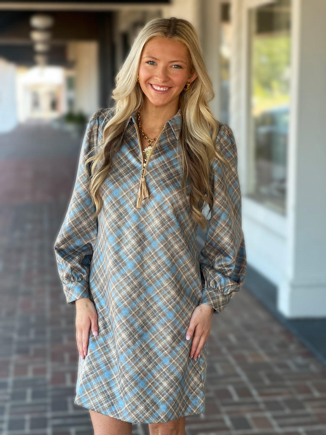 Tyler Boe Melanie Knit Plaid Dress in Confl Iced