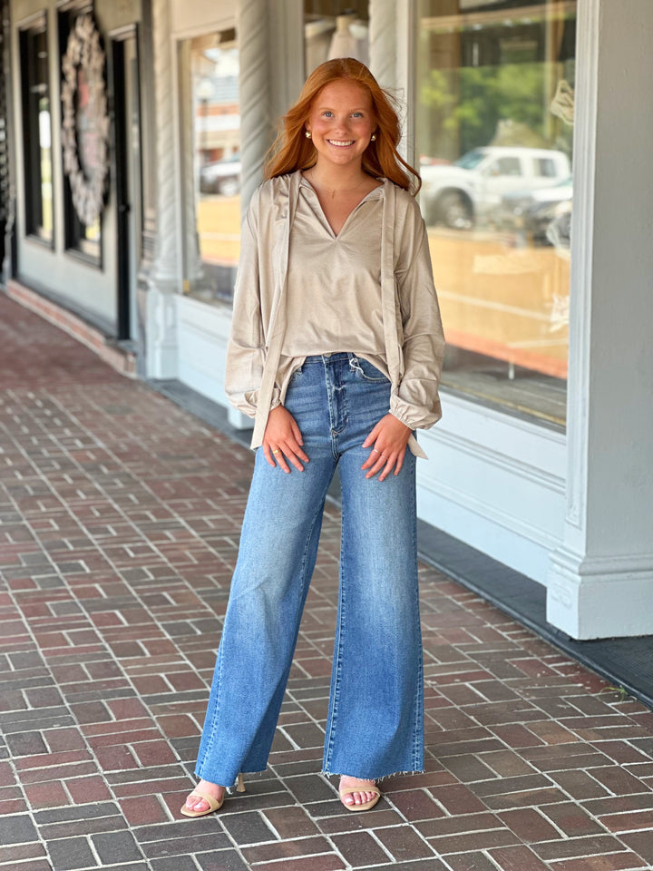 Lola +  Sophie Zoe Leatherette Beige Top