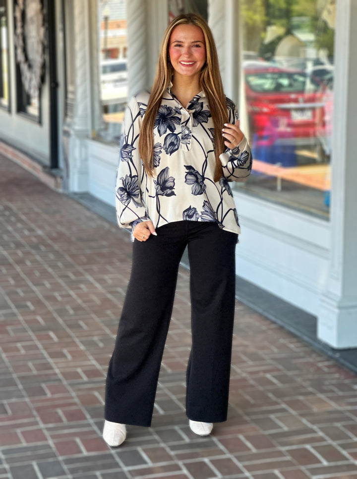 Rian Floral Top in Oyster