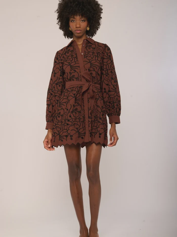 Love The Label Maple Mini Dress in Brownstone Embroidery