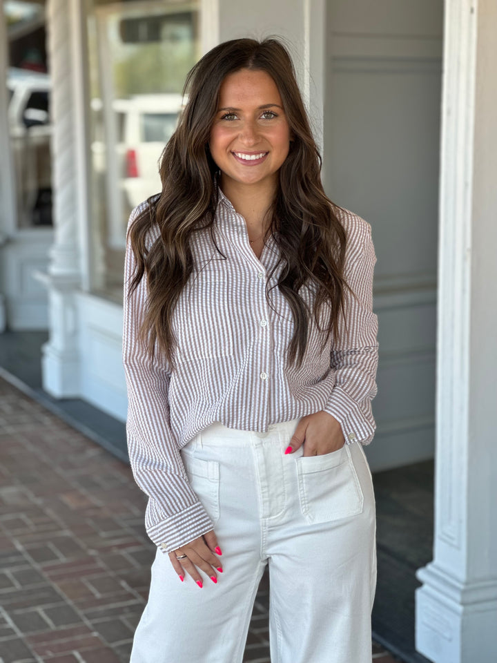 Dylan Maeve Button Down Top in Khaki