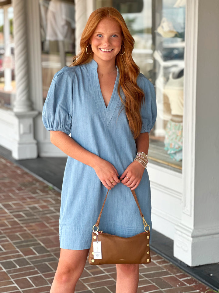 Emily Mccarthy Hampton Mini Dress in Denim Chambray