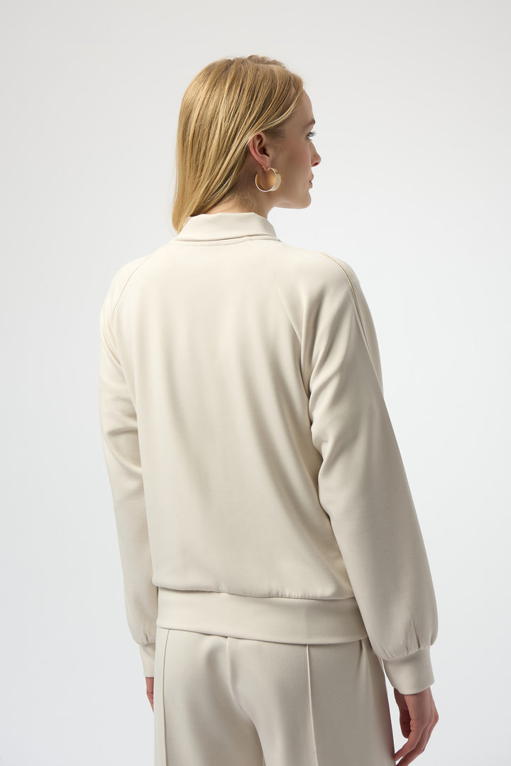 Joseph Ribkoff Casual Zipper Collared Top in Birch