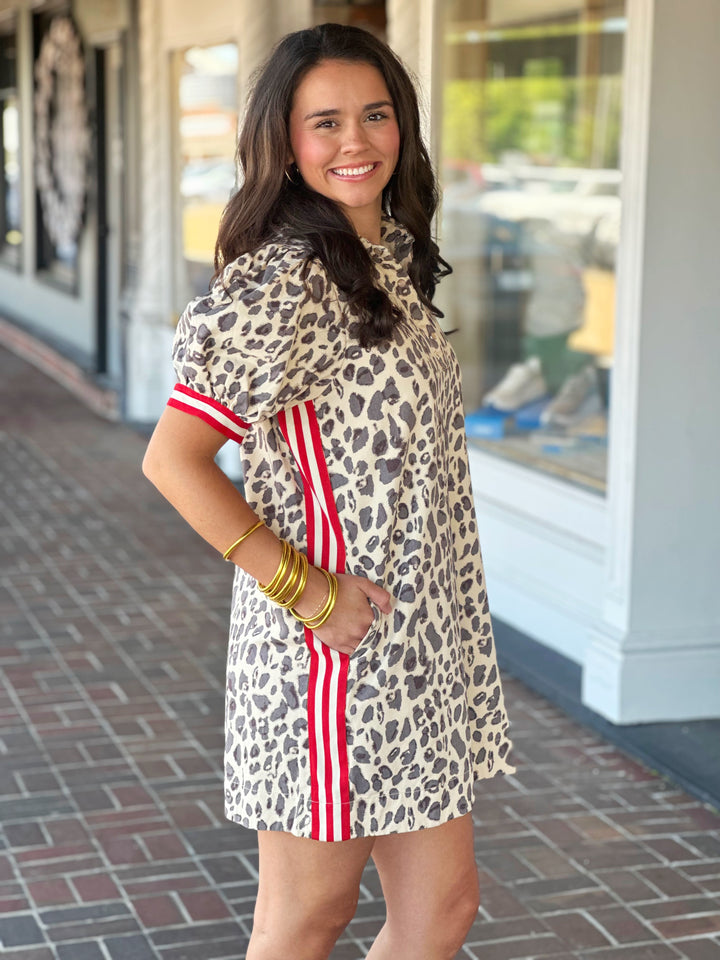 Right On Time Animal Printed Ecru Dress