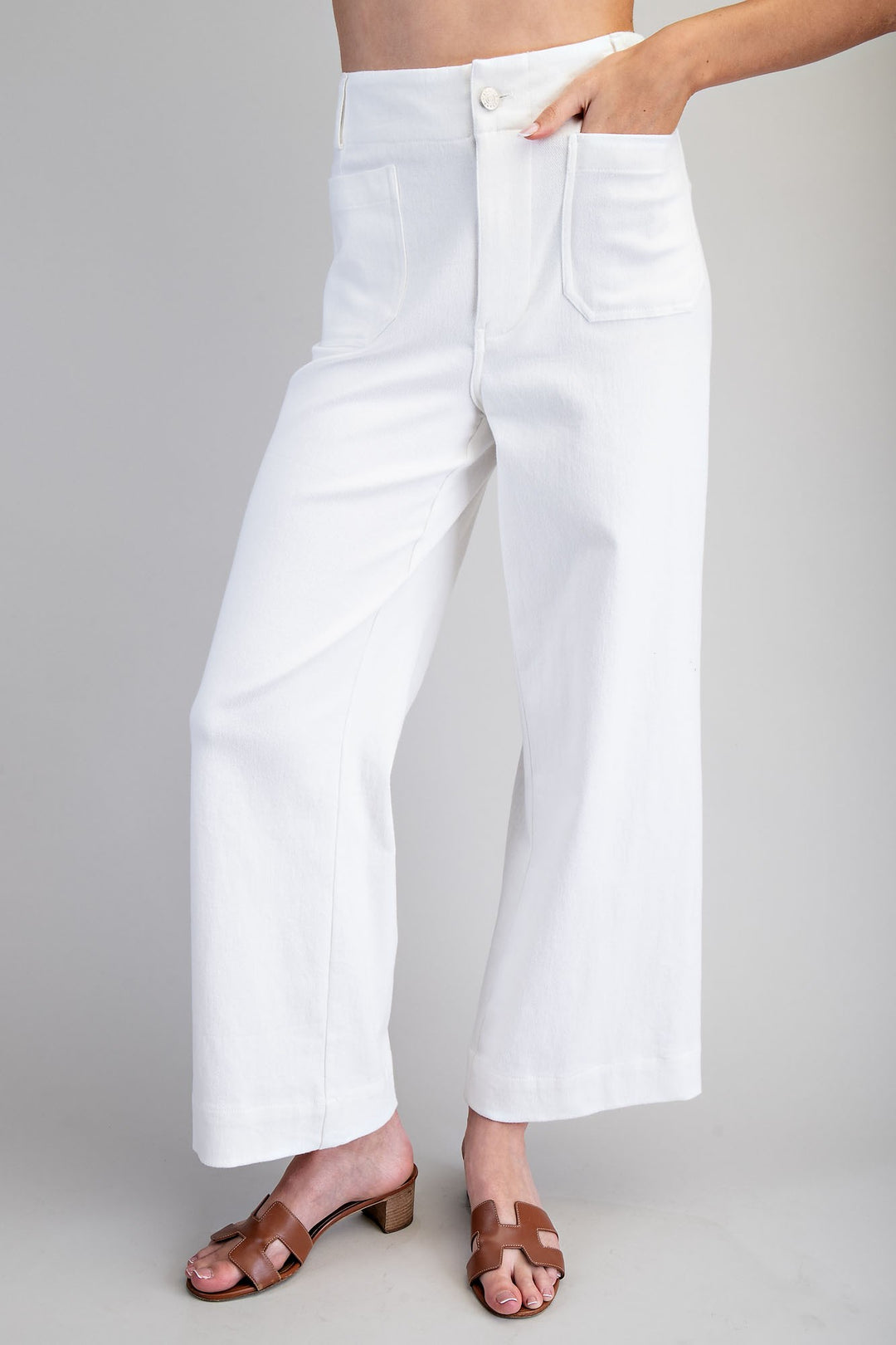 Soft Washed Wide Leg Pants in Off White