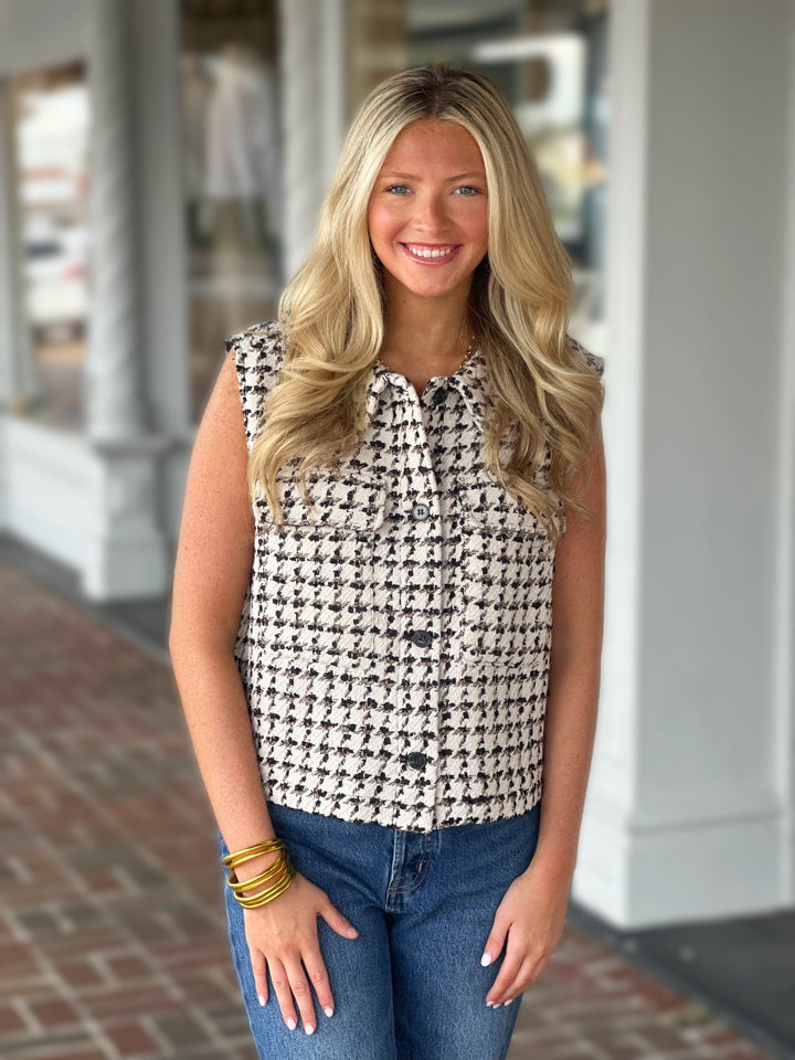French Dressing Tweed Vest in Ivory/Black
